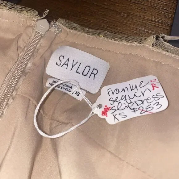 NEW FREE PEOPLE X SAYLOR Sz X-Small FRANKIE SEQUIN MESH MINI SLIP DRESS Gold - Picture 13 of 13